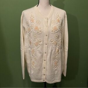 Archie & Brown sons Wool Angora Cream Cardigan with Embroidered Details